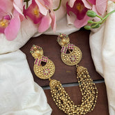 Bridal Peacock Jada Billai with Golden Pearl Maatil-Bun Billai-Red Green-G13089